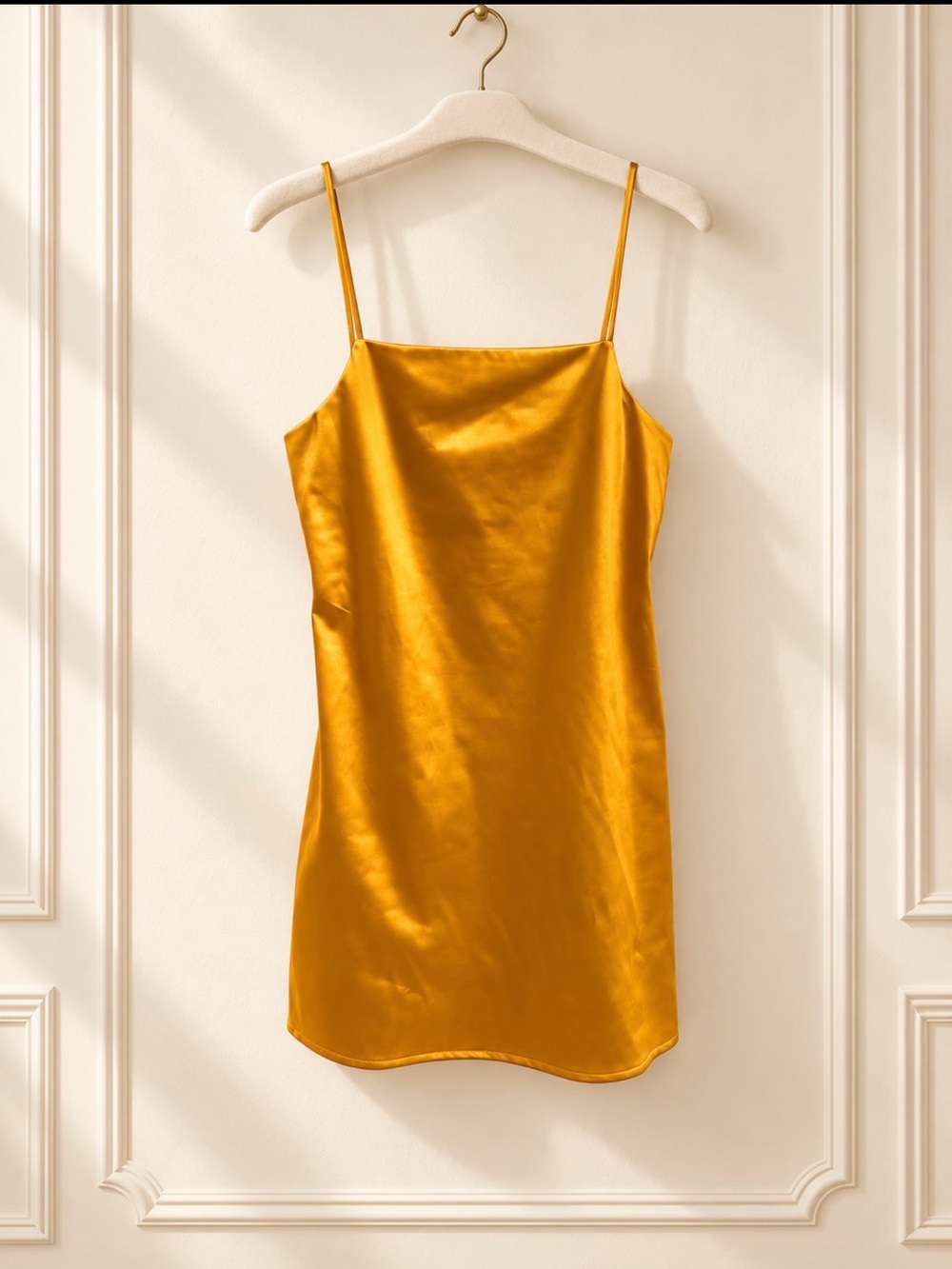 MANGO Nori Golden Mustard Satin Mini Dress – Size S / US 4 – NWT